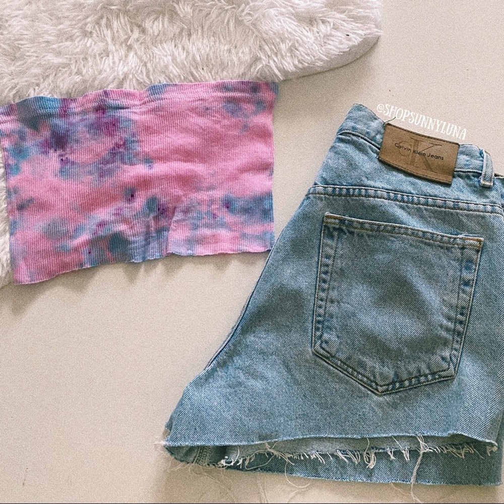 Tie Dye Ribbed Bandeau Tube Top Crop Top